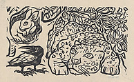 A  leopard, rabbit, and a crow, from "El Sombrerón", Alfredo Zalce  Mexican, Linocut