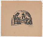 A man reading and a man listening to him, Alfredo Zalce Mexican, Woodcut