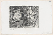 Corn cribs (a type of granary) with a figure in the foreground, Alfredo Zalce Mexican, Etching