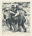 Two men supporting a wounded man, viewed from behind, Alfredo Zalce Mexican, Engraving