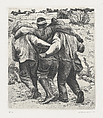 Two men supporting a wounded man, viewed from behind, Alfredo Zalce Mexican, Engraving