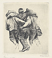 Two men supporting a wounded man, viewed from behind, Alfredo Zalce Mexican, Engraving; proof
