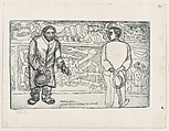 Two men standing in front of a display of animal bones, Alfredo Zalce Mexican, Etching