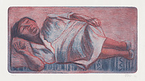 A Mexican woman resting on a bed, Alfredo Zalce Mexican, Etching printed in colour