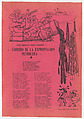 Broadsheet with a ballad about oil expropriation,  figures standing on a landing and spilling a barrel of oil onto figures below, Alfredo Zalce  Mexican, Lithograph and letterpress on pink paper