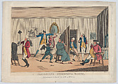 A Macaroni Dressing Room, I.W.  British, Hand-colored etching
