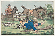 Fallen Rider, Henry William Bunbury British, Hand-colored etching