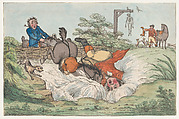 A Rider Falls into Water, Henry William Bunbury British, Hand-colored etching