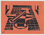 'The strike', a hammer resting on an anvil, from the folio '13 Grabados', David Alfaro Siqueiros Mexican, Woodcut on orange paper