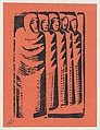 'At the pawnbrokers', five standing figures, from the folio '13 Grabados', David Alfaro Siqueiros Mexican, Woodcut on orange paper