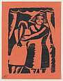 'One recourse, prostitution', a woman and a young girl, from the folio '13 Grabados', David Alfaro Siqueiros Mexican, Woodcut on orange paper
