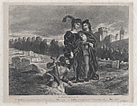 Hamlet Contemplating Yorick’s Skull, Eugène Delacroix French, Lithograph on chine collé; third state of three