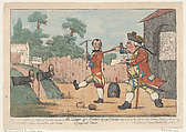 The Siege of Namur by Captain Shandy and Corporal Trim (Tristram Shandy), Henry William Bunbury British, Hand-colored etching