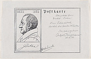 Postkarte, for Goethe Centenial, with portrait of Goethe, Oskar Bangemann  German, Wood-engraving on china paper