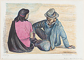 A man and woman seated together on the ground, Pablo Esteban O'Higgins  American, Colour (offset) lithograph