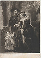 Rubens with his Wife and Child, James McArdell  Irish, Mezzotint; first state of two; proof before letters