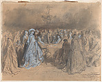 Pauline Viardot Gambling at Baden-Baden, Gustave Doré  French, Graphite, pen and gray and brown ink, brush and brown and gray wash, heightened with white and gray gouache