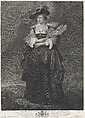 Portrait of Helena Fourment, Rubens' second wife, wearing a fur coat over her shoulders, Thomas Chambars Irish, Etching