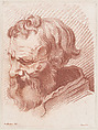 Head of a man with a beard, Louis Marin Bonnet  French, Crayon-manner engraving with red ink