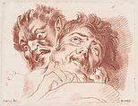 Head of a man and a satyr, Louis Marin Bonnet  French, Crayon-manner engraving with red ink