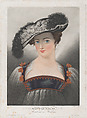 Portrait of Susanna Lunden, wearing wide-brimmed hat with feathers, Louis Philibert Debucourt French, Etching, aquatint, and roulette with hand-coloring (wash manner)