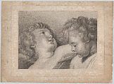 Two heads of cherubs, Thomas Cheesman  British, Stipple engraving