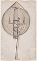 Design of fireworks: the rocket in its propelling capsule, Anonymous, Italian, 17th century Italian, Pen and brown ink, brush and gray wash, over leadpoint or graphite, ruling and extensive compass construction
