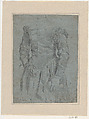 Study of a Woman’s Dress for a Portrait, Anonymous, Italian, Venetian, 16th century, Black chalk, with small traces of white chalk, on blue paper