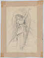 A Femme Fatale, a mask-like male face, and male figure seen from behind (recto). An angel descending stairs (verso), Theodor Richard Edward von Holst (British, London 1810–1844 London), Graphite