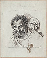 Two male heads, Theodor Richard Edward von Holst  British, Pen and ink, brush and wash, over graphite