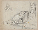 Gretchen in prayer before the Mater Dolorosa (recto). Studies of a Gretchen, a bearded male head, and other figures (verso), Theodor Richard Edward von Holst (British, London 1810–1844 London), Black and red chalk