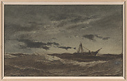 Fishing Boat at Sea, Anton Melbye  Danish, Charcoal, black chalk, and red chalk