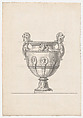 Bronze Garden Vase with Portrait Medallions and Hybrid Lion-shaped Handles, possibly related to the Gardens of Versailles, Claude Ballin the Elder (?) French, Pen and ink with gray wash over ruled lines in graphite