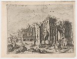 Massive Ruins with Many Figures in the Foreground, from "Roman Ruins and Buildings", Johannes van Doetecum I  Netherlandish, Etching