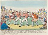 Boxing Match for 200 Guineas, Betwixt Dutch Sam and Medley, Fought 31 May 1810, on Moulsey Hurst Near Hampton, Thomas Rowlandson  British, Hand-colored etching