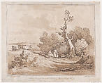Landscape with Figures Collecting Wood Beneath Gnarled Trees, or, Cattle, River side, Thomas Rowlandson British, Etching, soft-ground etching and aquatint, printed in brown ink