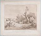 Landscape with Figures Collecting Wood Beneath Gnarled Trees, or, Cattle, River side, Thomas Rowlandson British, Etching, soft-ground etching and aquatint, printed in brown ink