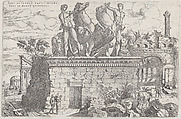 Roman ruins with the horse tamers (Dioscuri) on the Quirinal Hill, plate 36 from "Discorsi Sopra L’Antichita di Roma", Giovanni Battista Pittoni the Elder  Italian, Etching