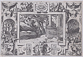 Medea Flees from Jason (L'épée au poing court Jason la poursuivre mais ne peut celle en vitesse aconsuivre...), from "Jason and the Golden Fleece", René Boyvin  French, Engraving