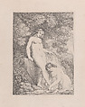 Two Nymphs Bathing, One Washing the Other's Foot, Thomas Rowlandson  British, Etching and stipple