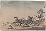 A Four-in-Hand, or The Runaway Carriage, Thomas Rowlandson British, Hand-colored etching