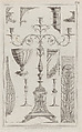 Candelabra, Vessels and Ornament, nos. 358–369, plate 54 from "Designs for Various Ornaments", Michelangelo Pergolesi  Italian, Etching and engraving