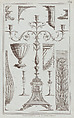 Candelabra, Vessels and Ornament, nos. 358–369, plate 54 from "Designs for Various Ornaments", Michelangelo Pergolesi  Italian, Etching and engraving, printed in brown ink