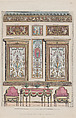 Interior Ornamented Wall, nos. CCCCLXIX–CCCCLXXIX, plate 70 from "Designs for Various Ornaments", Michelangelo Pergolesi  Italian, Etching and watercolor