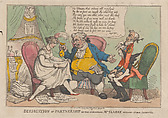 Dissolution of Partnership, or the Industrious Mrs. Clarke Winding Up Her Accounts, Thomas Rowlandson British, Hand-colored etching