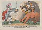 The Champion of Oakhampton, Attacking the Hydra of Gloucester Place, Thomas Rowlandson  British, Hand-colored etching