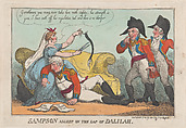 Sampson Asleep on the Lap of Dalilah, Thomas Rowlandson  British, Hand-colored etching