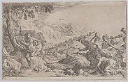 Plate 100: The death of Orpheus, from "Ovid's Metamorphoses", Johann Wilhelm Baur German, Etching