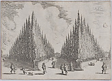 Three alleés separated by two groups of trees in pointed configurations, from 'Views of Gardens' (Vedute de' Giardini), Johann Wilhelm Baur German, Etching
