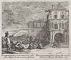 Scene showing the construction of a building, Melchior Küsel German, Etching